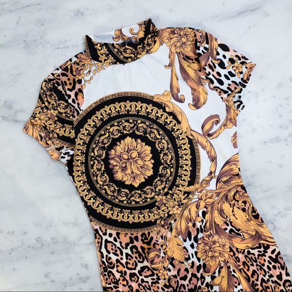 White and Gold Fitted Mini Dress - Picture 2 of 8